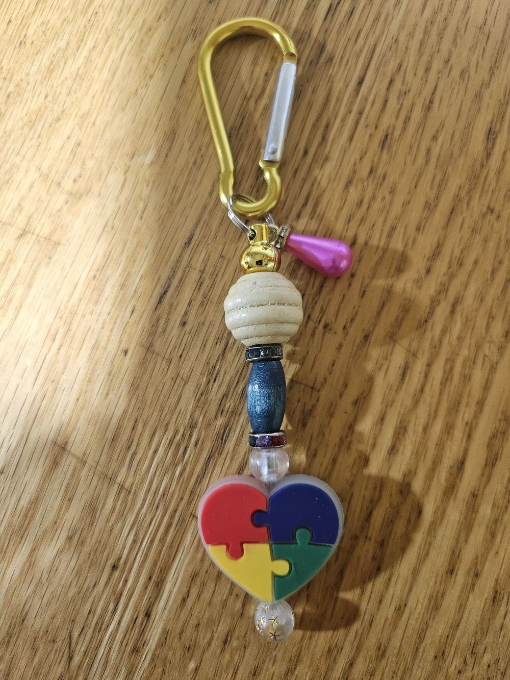 2/15$ Autism Heart Puzzle Keychain Charm - Multicolor